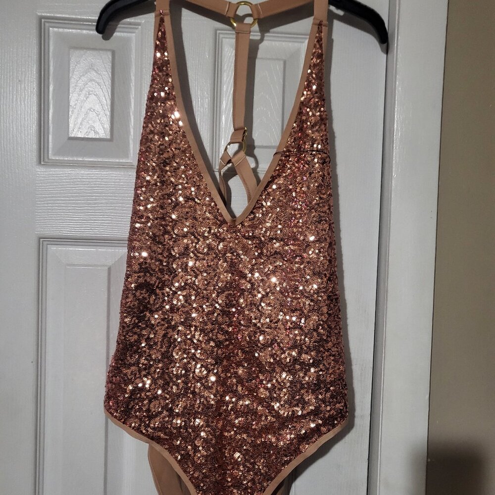 Bronze one-piece sequin swimsuit